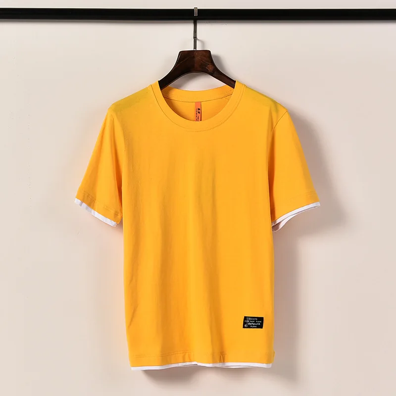 

Solid Color Couple Clothes T Shirt Summer Fake Two Short Sleeve Mens Tshirts Fashion Cotton Oversized T Shirts 5XL Squid Game