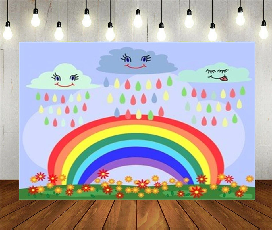 Виниловый фон для фотостудии с изображением дождя цветных радуг цветов неба|Фон