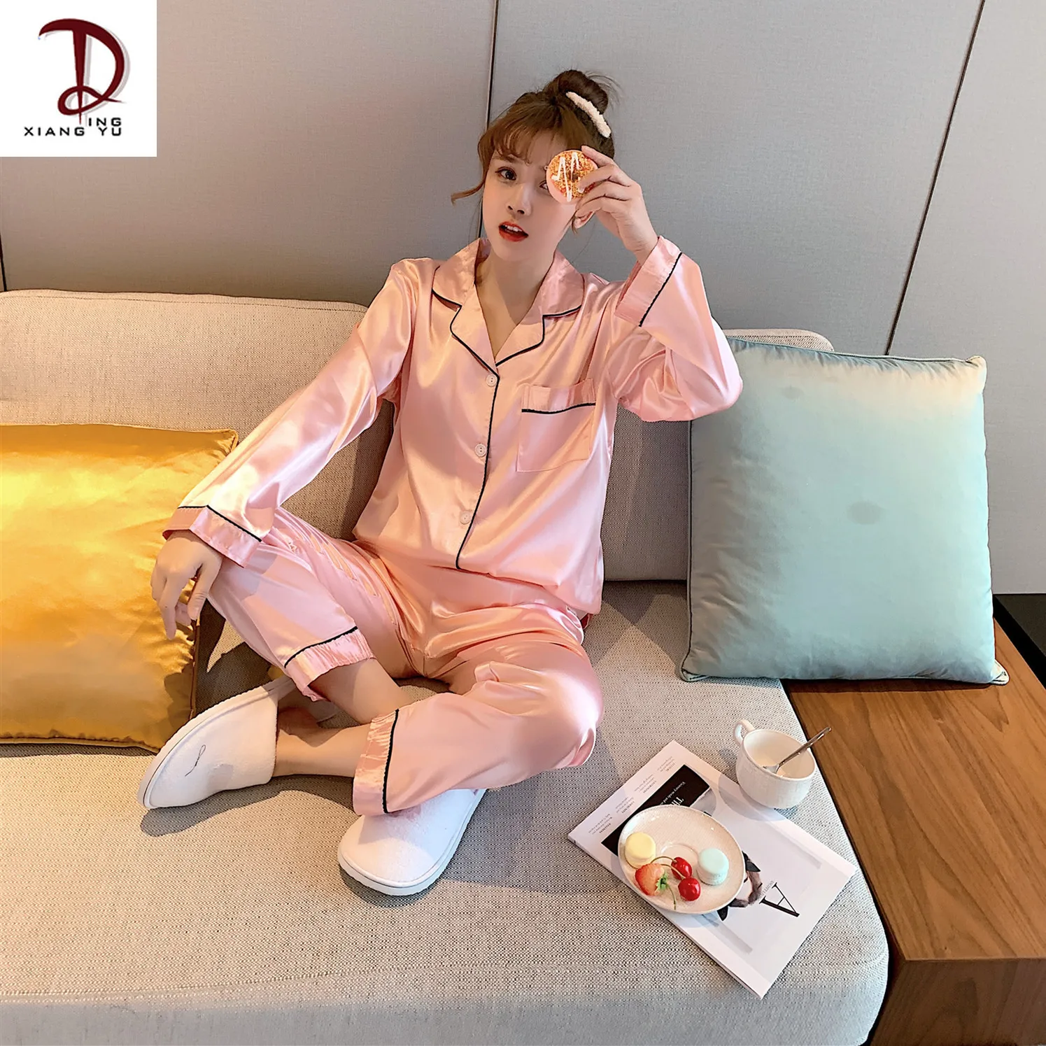 Весна и Осень шелковые пижамы Женское шерстяное пальто с длинными рукавами для