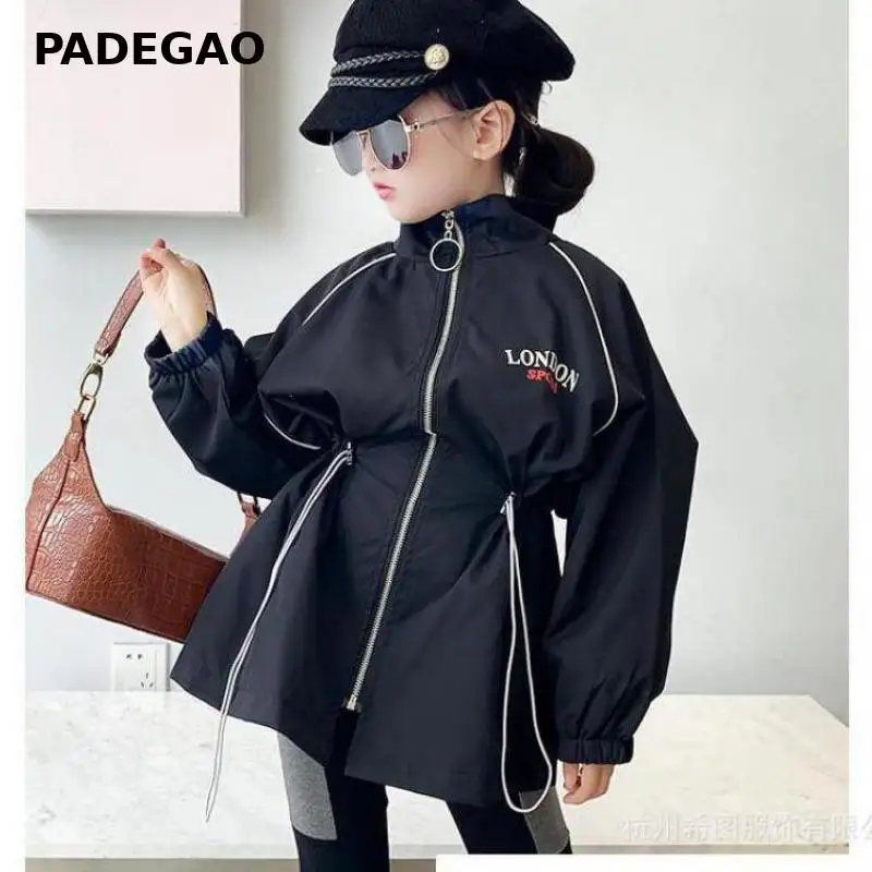 Пальто для девочек зимние куртки с кулиской черная зимняя куртка отдыха пальто