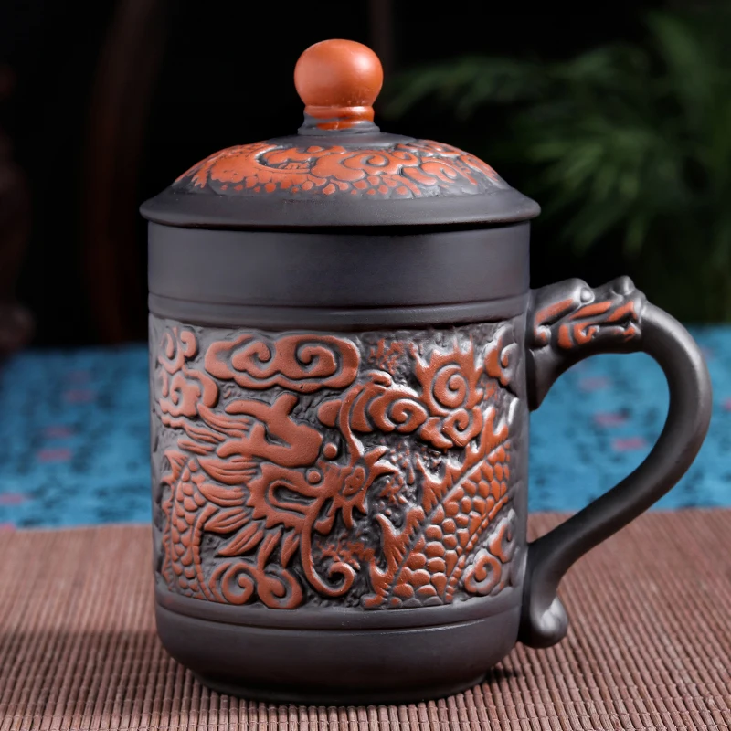 

420 мл старинные кружки с драконом и Фениксом, кружка для чая из фиолетовой глины, кружка для кофе, кружки для чая, Офисная чашка, посуда для на...