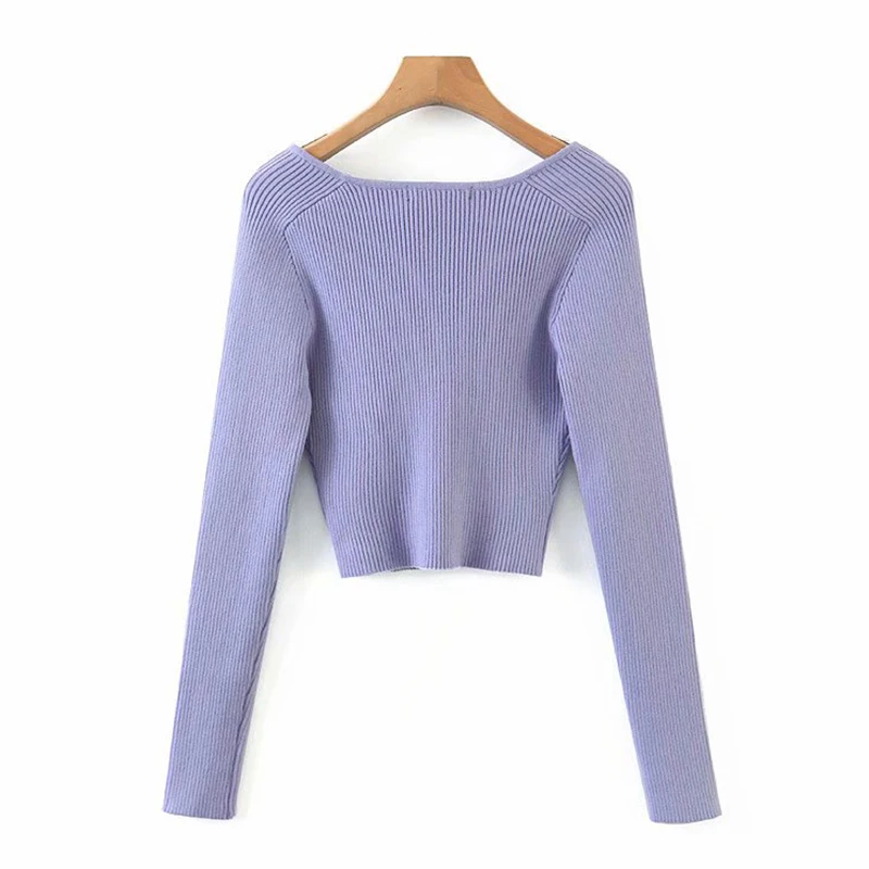 

LJSXLS Solid Tops 2021 Autumn Women New Fashion Tide Clothes Short Knitted Pullovers Sweater Slim V-Neck Long Sleeve Sweaters