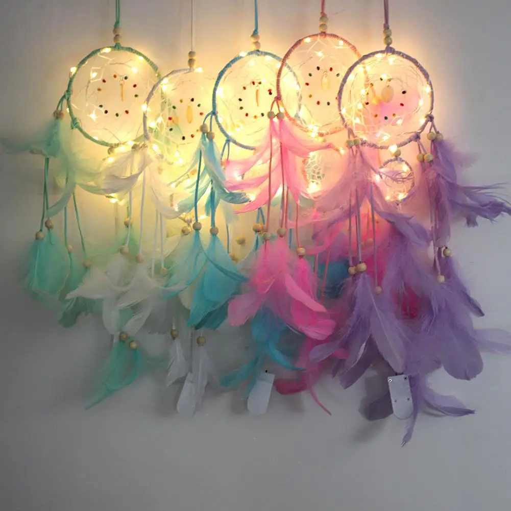 

Two Ring Dream Catcher Decorative Night Light Feather Pendant Crafts Home Pendant Decorations Birthday Gifts