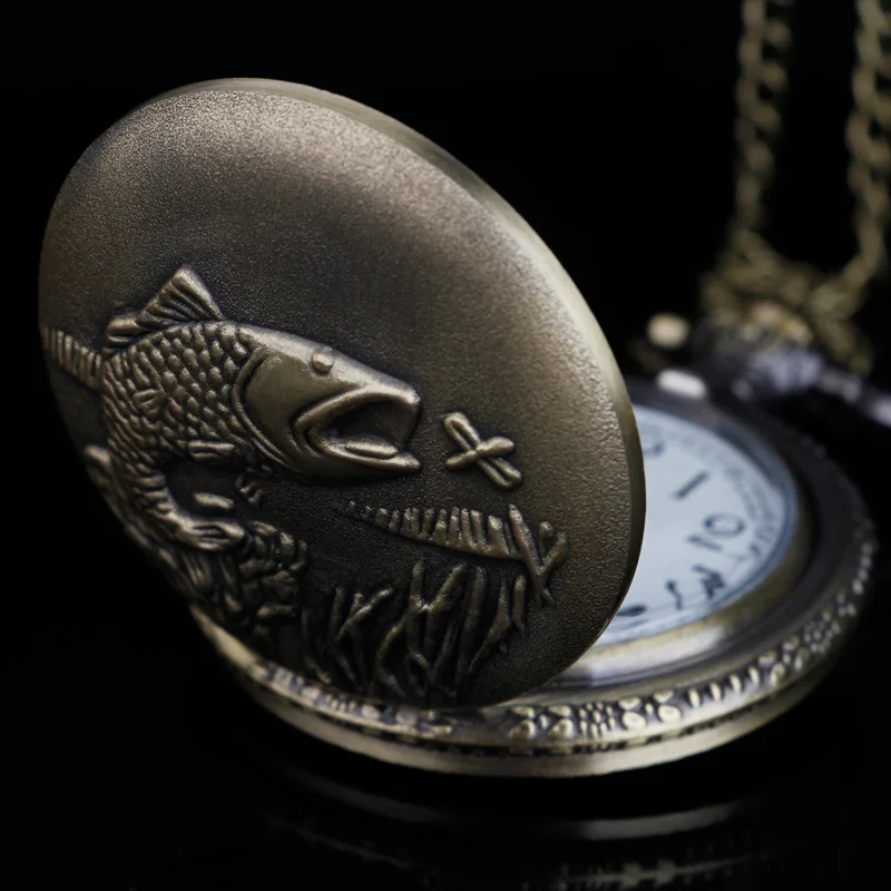 Карманные часы Montres с рисунком рыбы большой белый циферблат арабскими цифрами