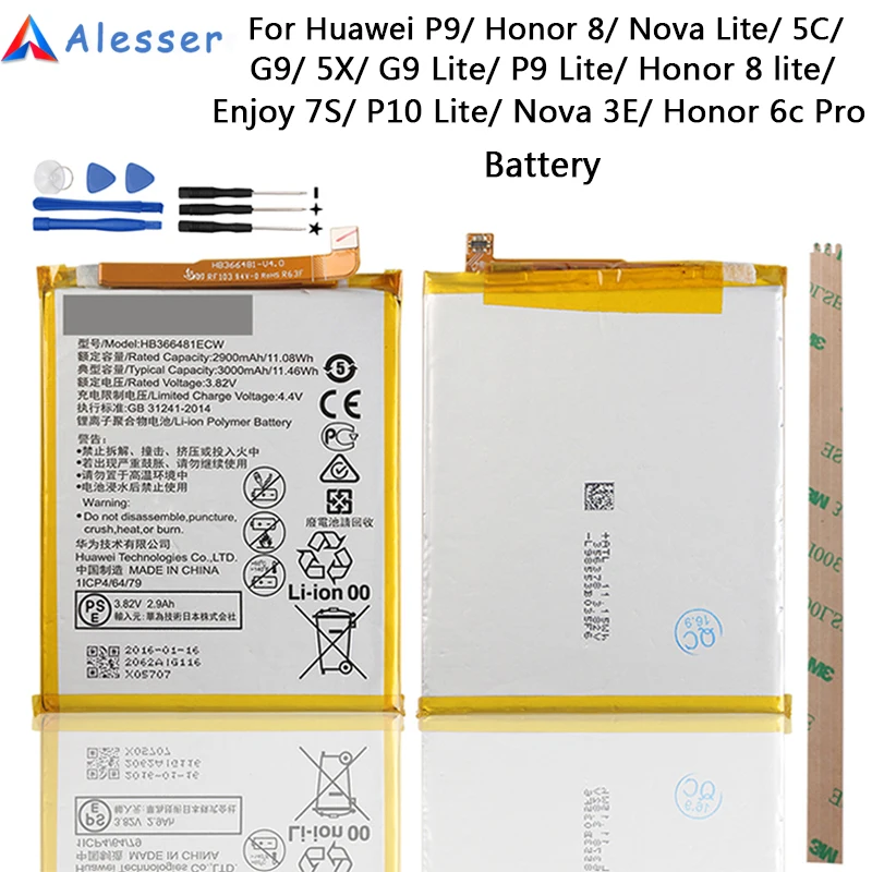 Alesser для Huawei P9 Honor 8 Lite P10 батарея HB366481ECW Nova 3E Ascend G9 5C 5X|battery for huawei|battery foraccumulators phone |