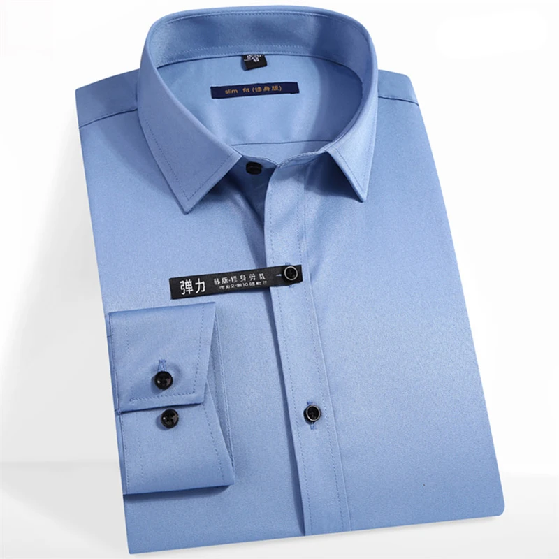 

Excellent Quality long sleeved turn down collar bamboo fiber elastic slim fit mens dress shirts without front pocket