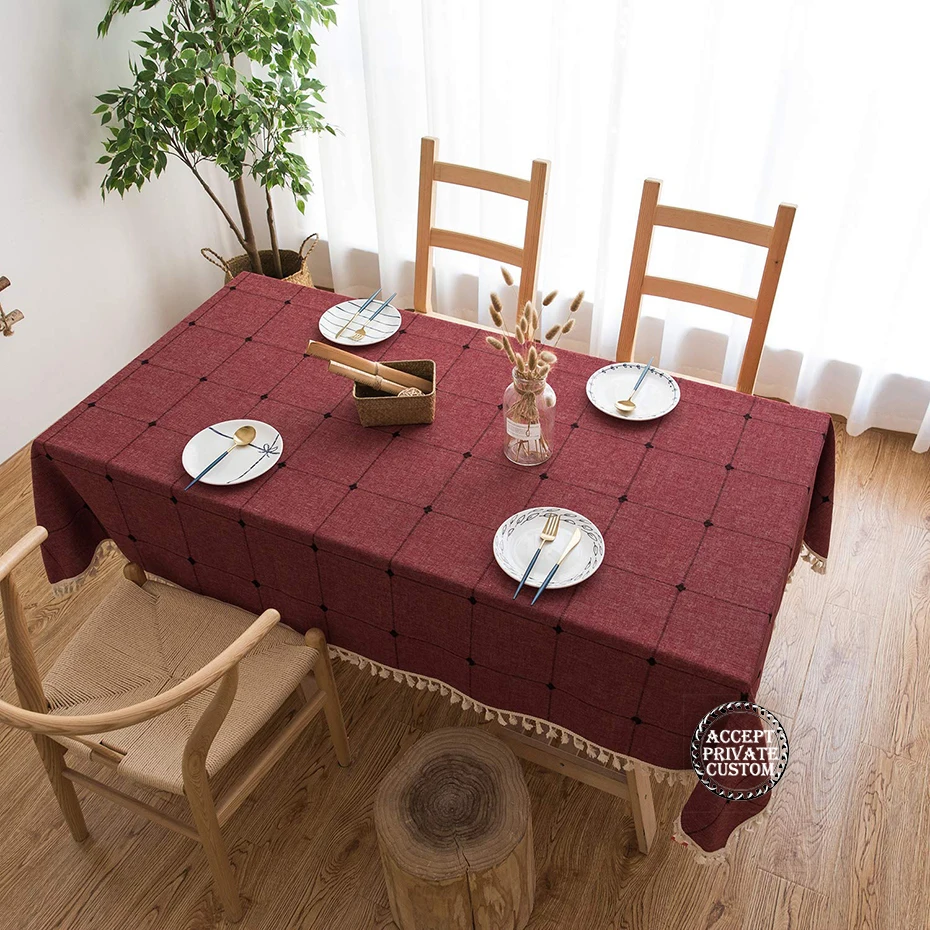 Моющаяся хлопчатобумажная льняная однотонная скатерть с вышивкой квадратная