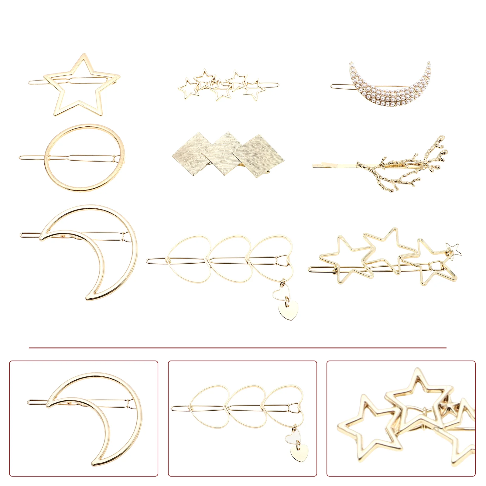 

9pcs Alloy Hair Clip Hairpin Multi-style Barrettes Headdress Hair Accessories