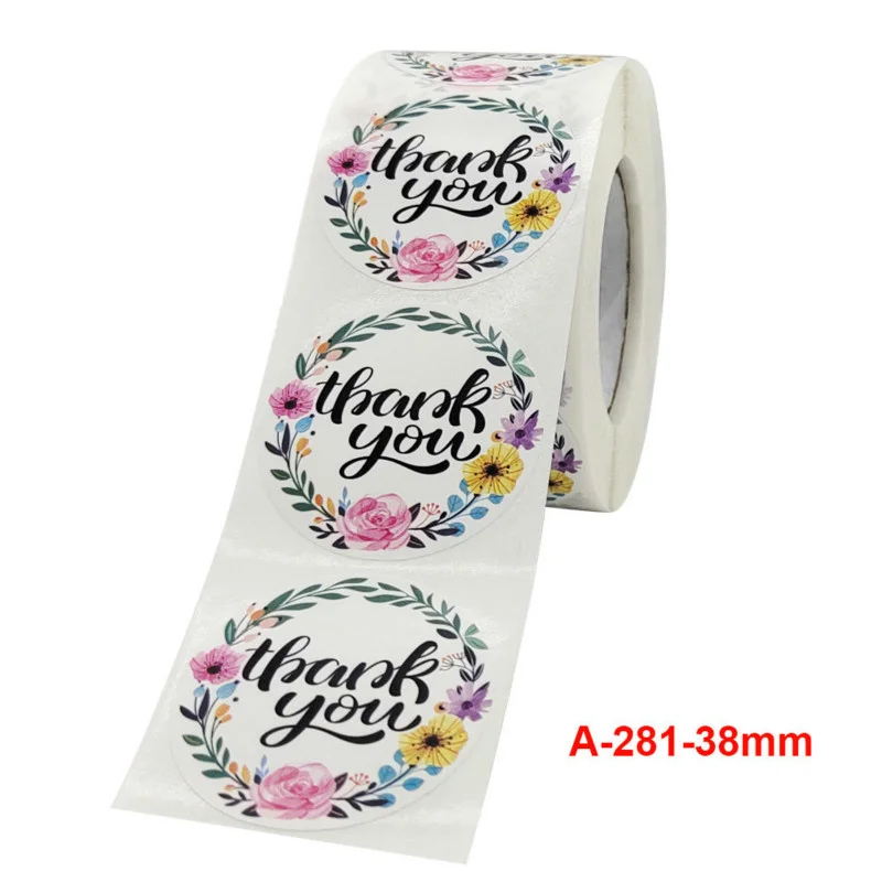 

500 Pcs A Roll Round Seal Lable Flower Thank You Stickers Envelope Handmade Plant Handicraft Wedding Deco Gift Cute Stationary