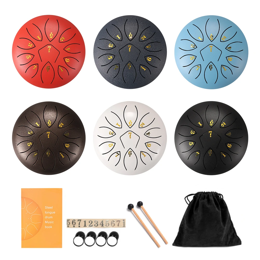 

6 inch Steel Tongue Drum 11 Tune Notes Percussion Musical Instrument Hand Pan Tank Drum With Carry Bag Drumsticks Zazen Relax