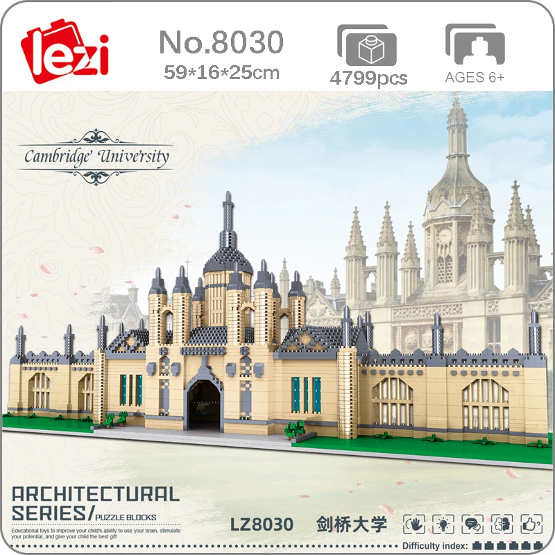 

Lezi 8030 World Architecture Cambridge University 3D Model DIY Mini Diamond Blocks Bricks Building Toy for Children no Box