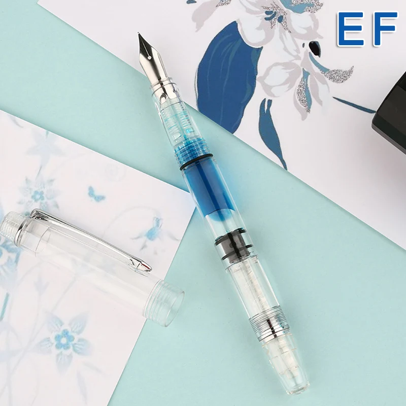 

Hot Sale Transparent Piston Fountain Pen Clear Ink EF F Nib Extra Fine Large Capacity for Office Writing