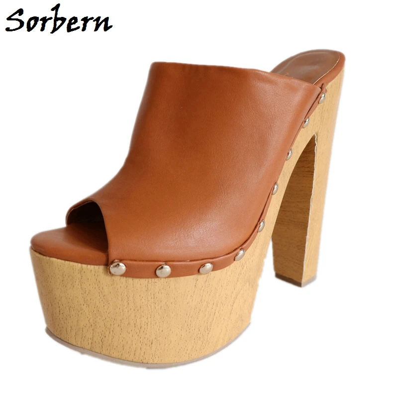 Женские шлепанцы на толстом каблуке Sorbern уличные с открытым носком брендовые