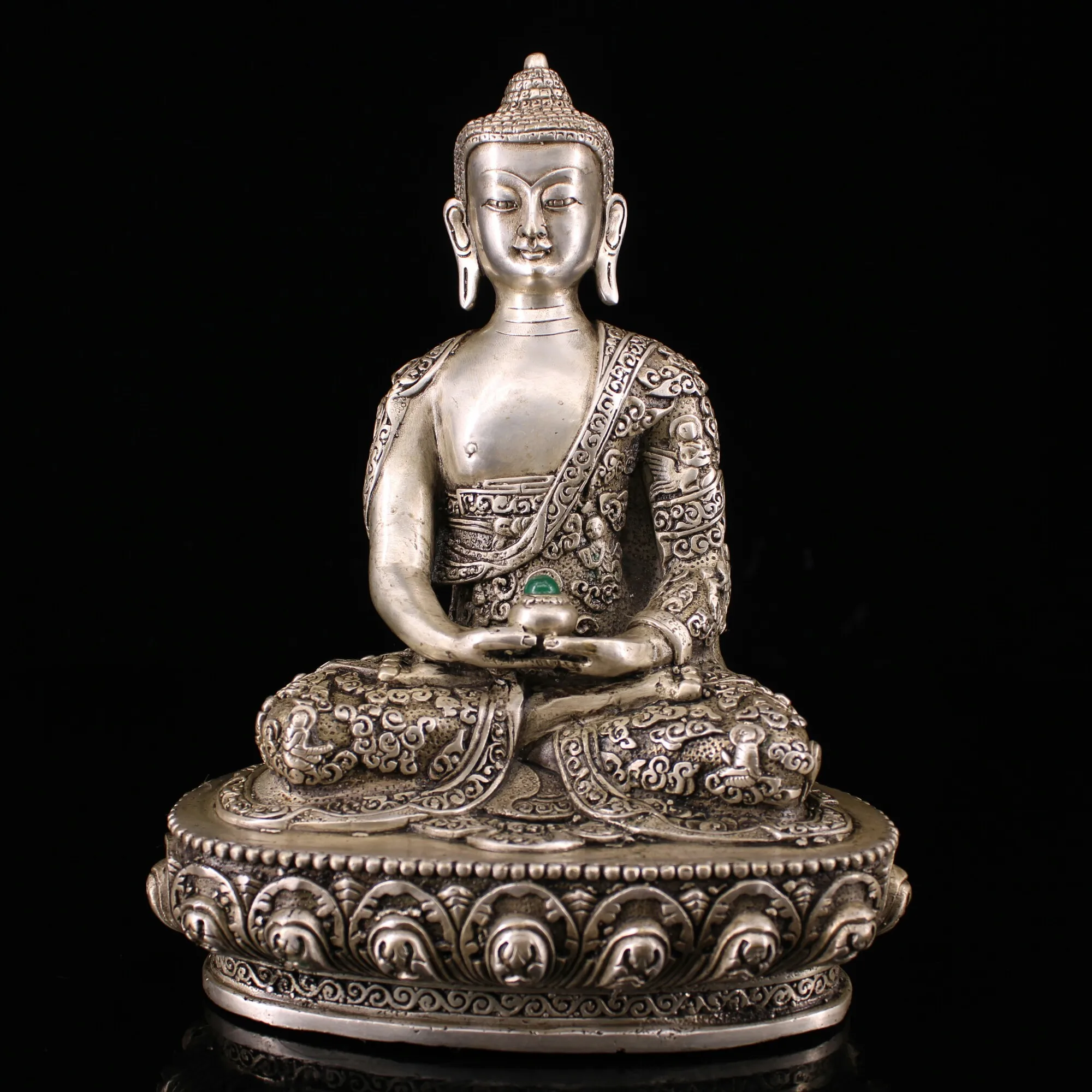

wedding decoration white copper hand-made inlaid gem gilt silver infinite life Buddha Buddha Shakyamuni