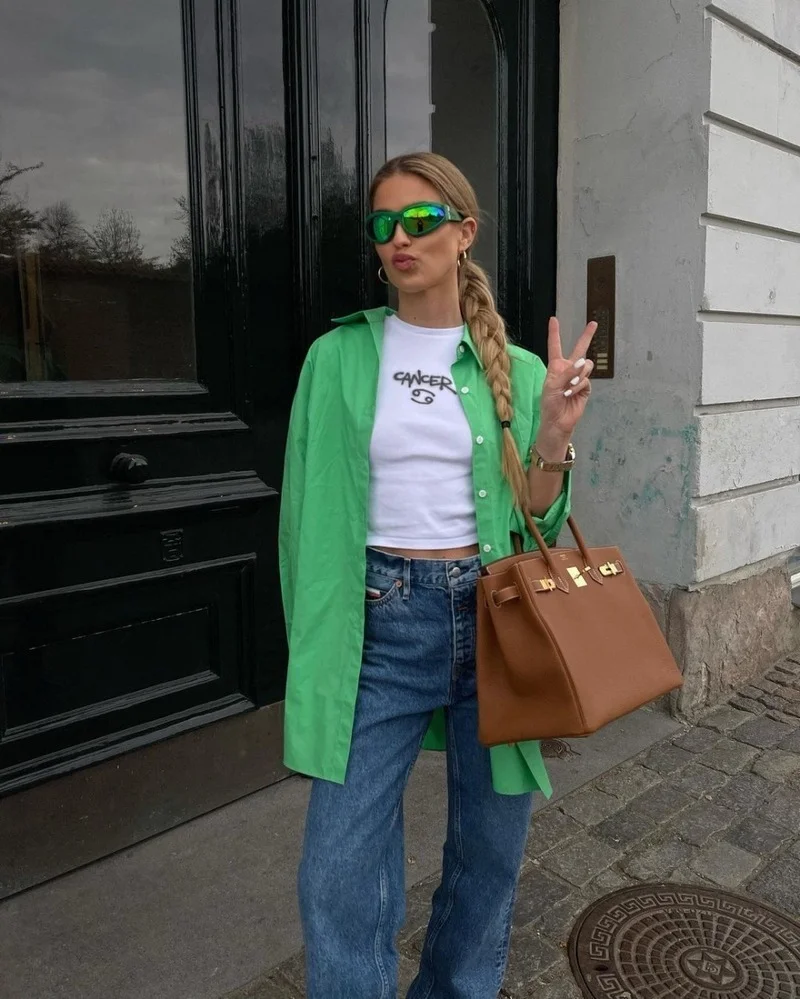 

Green Shirt Women Autumn High Street Blouse Ladies apel Collar Loose Blouse Women Solid Top Ladies Long Sleeve Chemise Femme