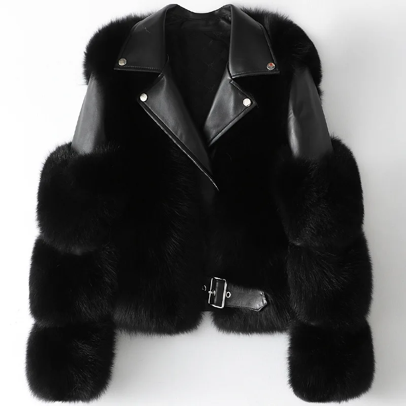 Autumn Winter Fashion New Sheep Skin Splicing Fox Fur Coat Women's Short Real Fur Wool Covered Button Lantern Sleeve Slim Jacket