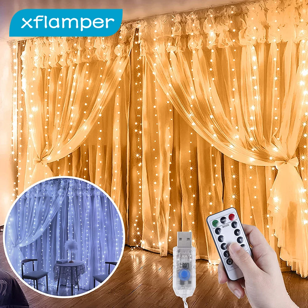 XFLAMPER Светодиодная гирлянда штора медный фсветильник с 8 режимами освещения 10