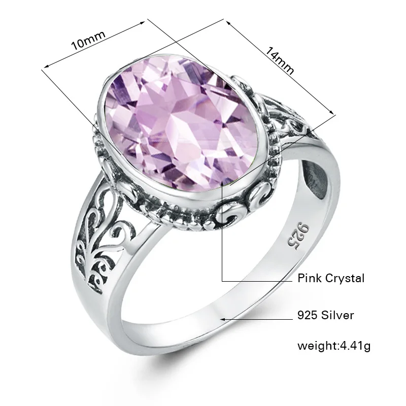 

Pink Crystal Ring Vintaga 100% Real Silver 925 Rings South Africa Gemstone Creative Birthstone Luxury Fine Jewelry For Women