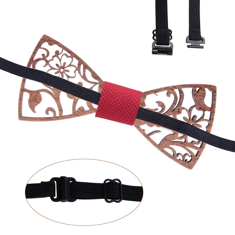 Модный деревянный тонкий гравировальный галстук бабочка Цветочный пустотелый