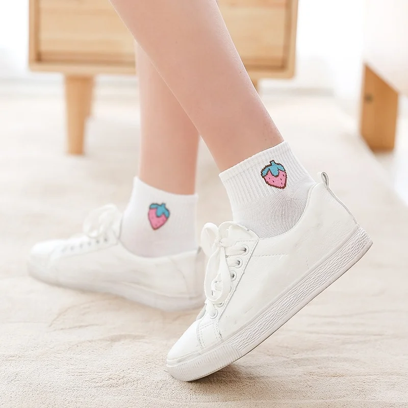Носки женские повседневные однотонные белые милые короткие носки с мультяшным