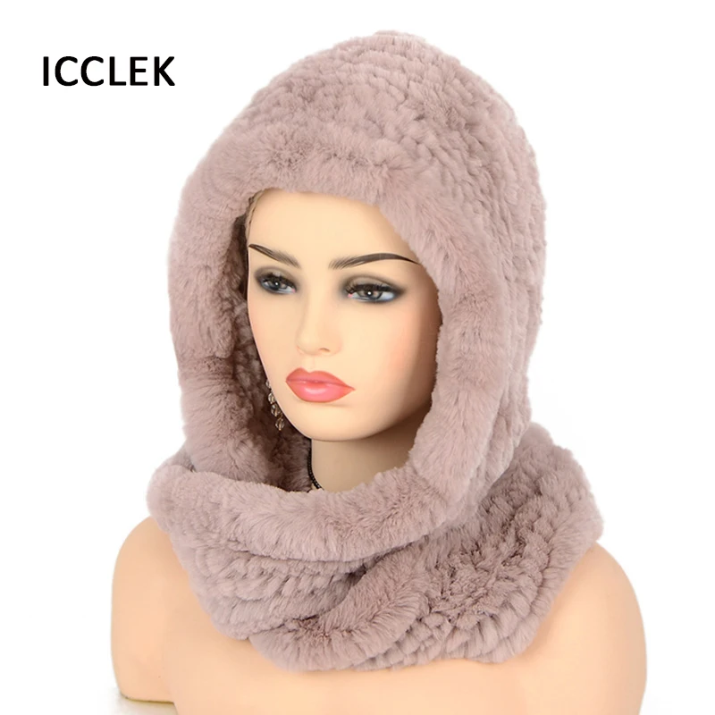 Женская трикотажная зимняя шапка с капюшоном и шарфом|Женские Skullies шапочки| |