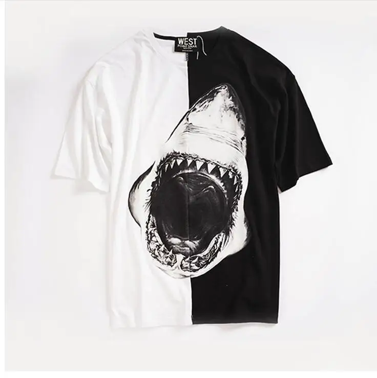Мужская хлопковая футболка в стиле хип-хоп для скейтборда Инь-Ян с зубами акулы