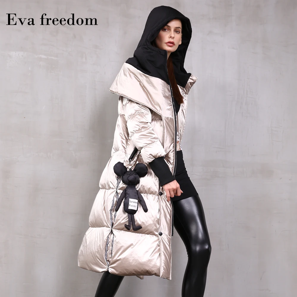 Женское длинное блестящее пуховое пальто подиумная модная пуховая парка