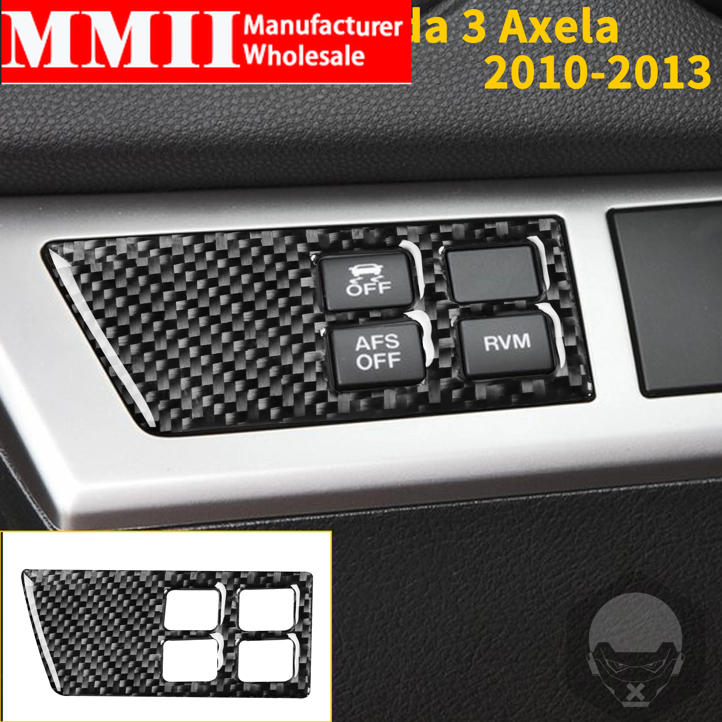 For Mazda 3 Axela 2010-2013 Carbon Fiber Headlight Button Cover Sticker Trim Interior Head Light Switch Car Accessories