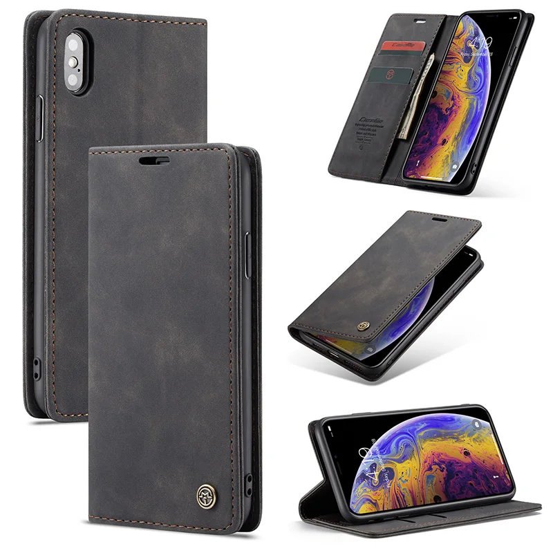 

Case for iPhone X XR XS Max Premium Leather Wallet Case with Card Slots Kickstand Magnetic Protective Flip Phone Shell Cover