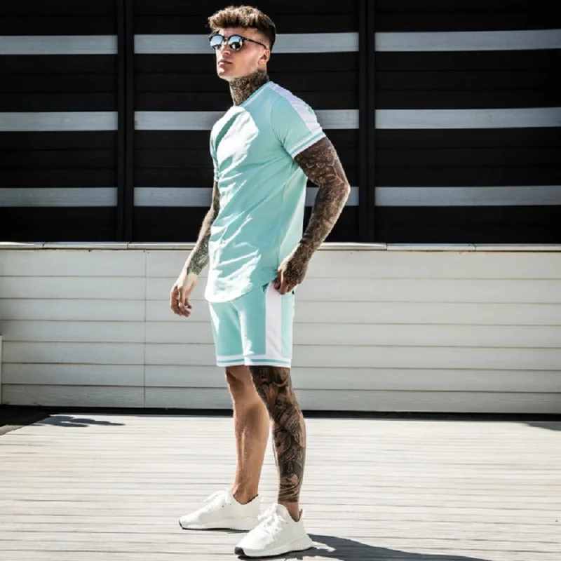 

New Summer Fashion Men's Slim Casual Cotton Short-sleeved Shirt Shorts 2-piece Suit Men's Suit Cotton Fabric Casual Sportswear