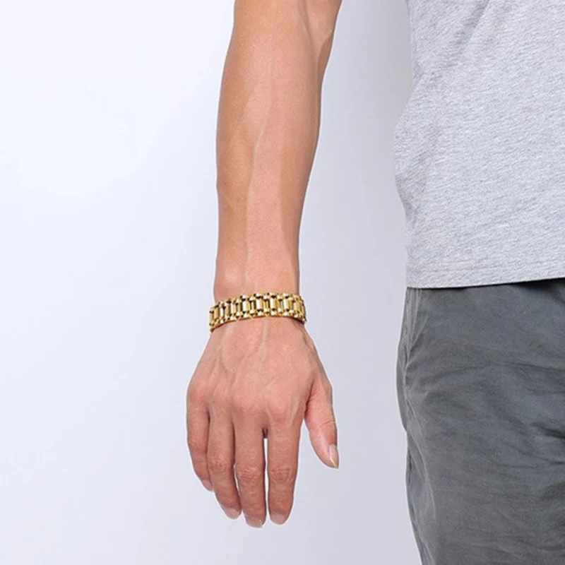 Новый Золотой цвет здоровые ювелирные изделия браслет из нержавеющей стали с