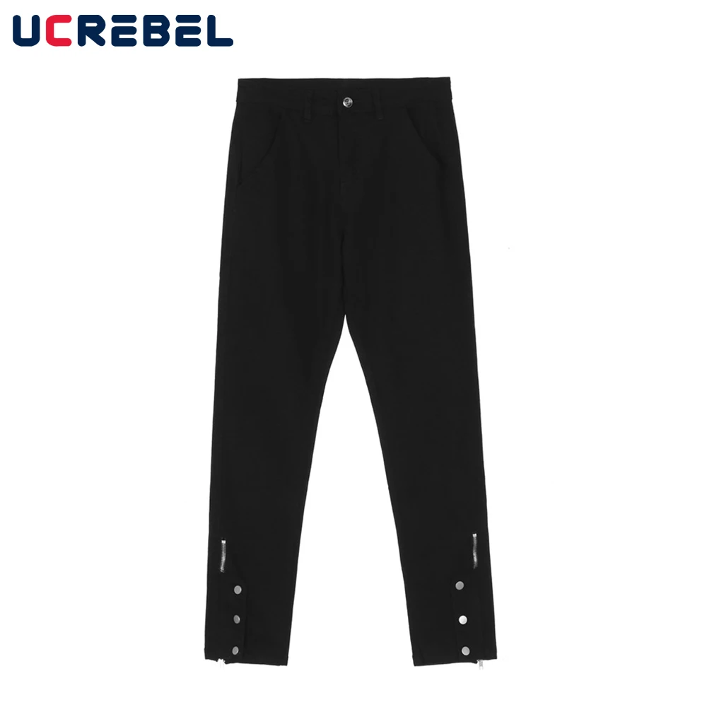 

Solid Color Denim Pants Mens High Street Split-Hem Straight-leg Pants Streetwear Casual Pants Trousers Men