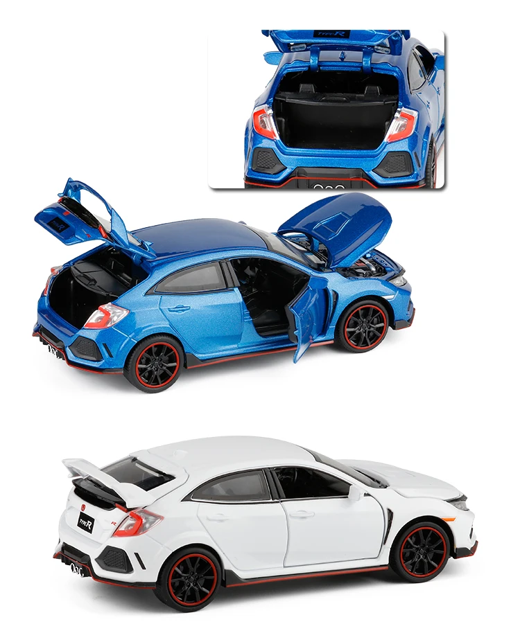 Новинка 1:32 HONDA CIVIC TYPE-R литые игрушечные машинки модель автомобиля со звуковым светом коллекционная машинка игрушки для детей подарок игрушки