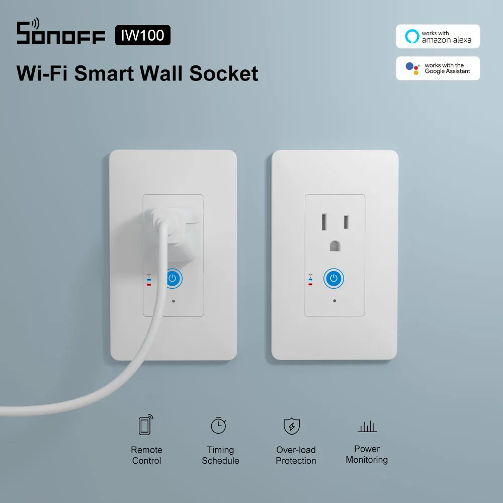 SONOFF IW100 US Wi-Fi розетка разъем 15A 1800 Вт умный контроль мощности настенный выключатель приложение голосовой LAN пульт дистанционного управления работает с Alexa