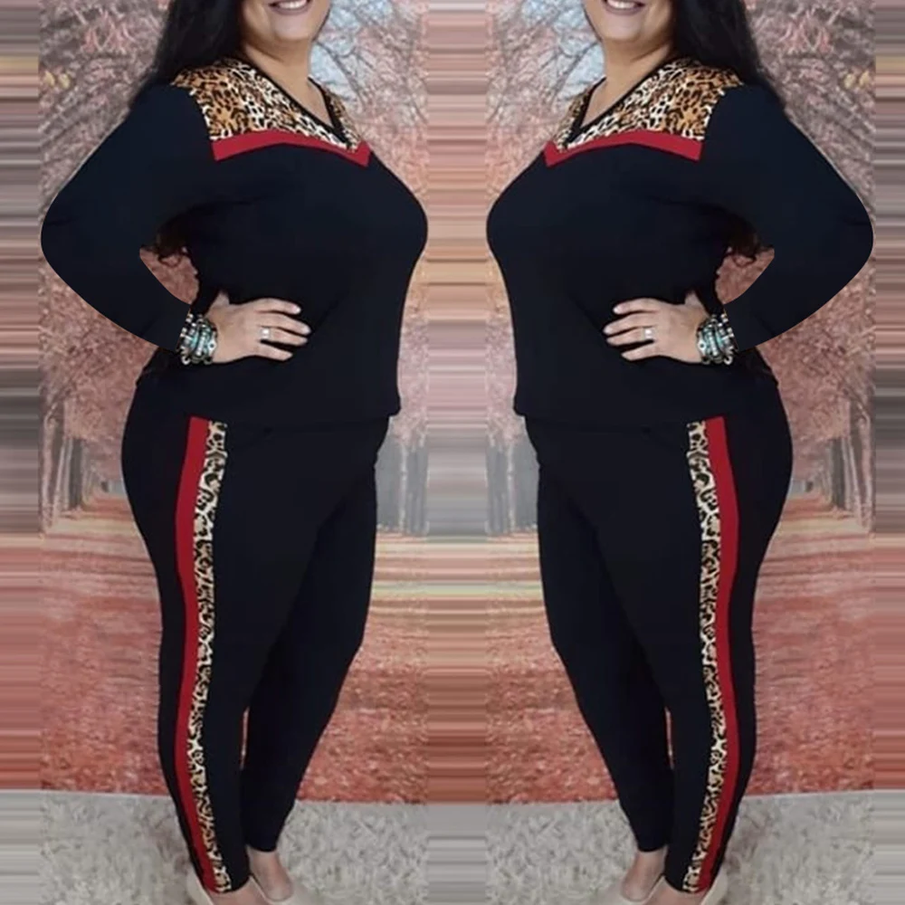 Женский спортивный костюм с леопардовым принтом повседневный комплект из 2