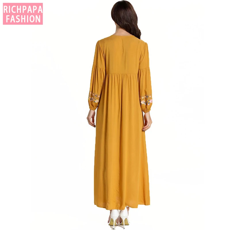 Платье с вышивкой абайя арабское мусульманское Макси платье кафтан японский