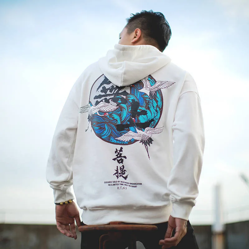 5XL модная Harajuku мужская толстовка с капюшоном Повседневная Черная хип-хоп толстовка с японским принтом уличная одежда верхняя одежда зимняя Толстовка
