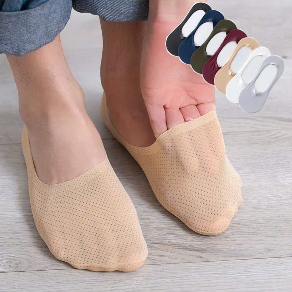 

Newest Summer Cool Silk Man Ankle Sock Solid Ultra Thin Invisible Breathable Silicon Anti-Fall Heel Male Short Sock