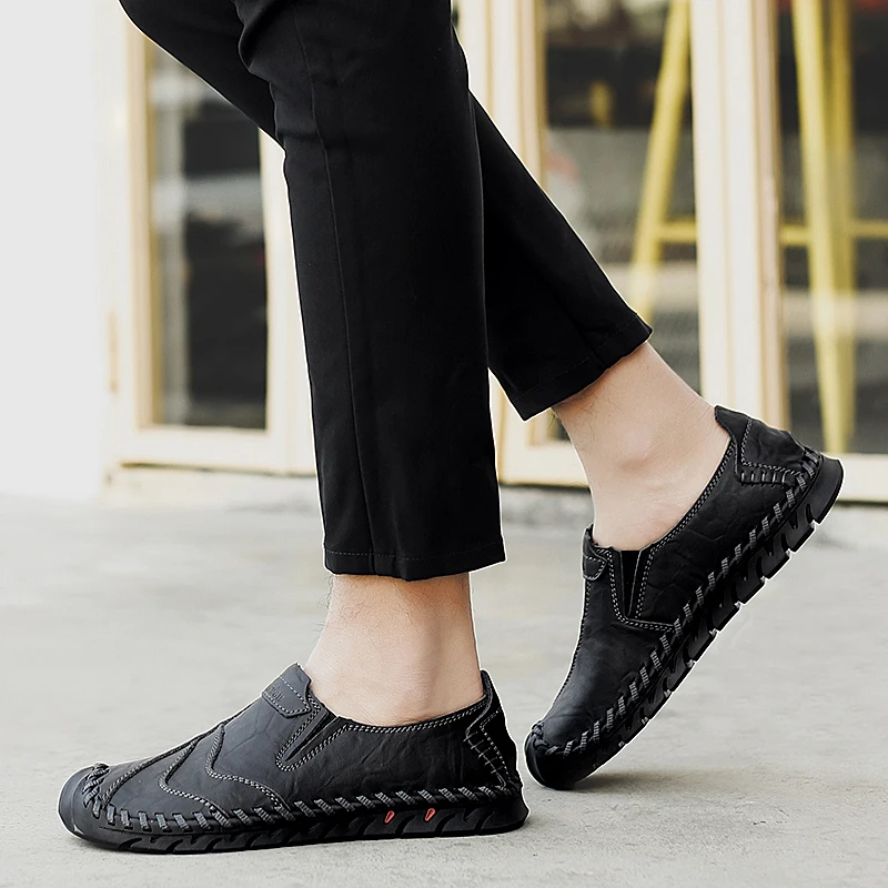Genuine Leather Men Casual Shoes Luxury Brand 2020 Mens Loafers Moccasins Breathable Slip on Male Sneakers Plus Size 38-47 | Обувь