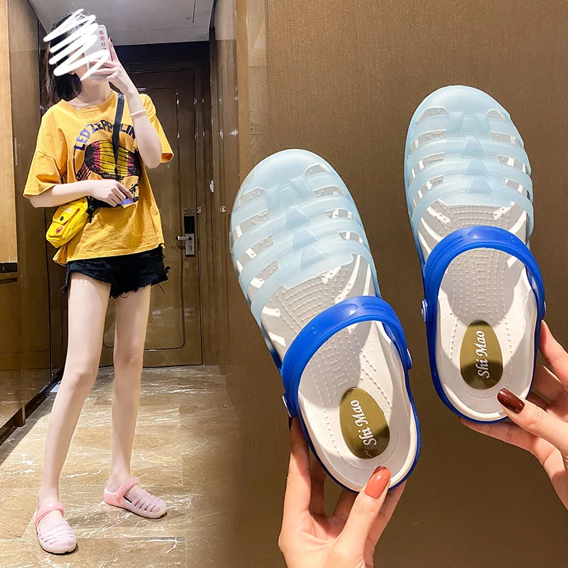 

2021 Casual Outside Summer The New Slides Women Shoes Thick bottom Two wear Flat With Shallow Non-Slip Low (1cm-3cm) Hole Shoes