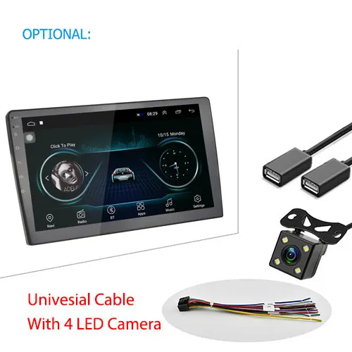 With 4 LED Camera Podofo Android 10,1 ''MP5 мультимедийный плеер gps навигация Авторадио Bluetooth автомобильное радио wifi Зеркало Ссылка 2 Din автомобильный аудио стерео - Цвет: With 4 LED Camera
