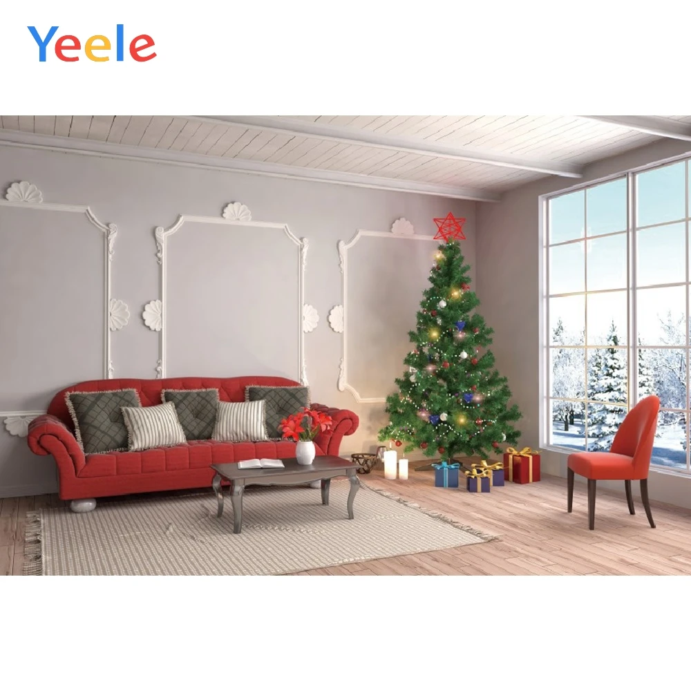 

Christmas Tree Sofa Candlelight Carpet Window Photocall Backdrop Photography Custom Photographic Background For Photo Studio