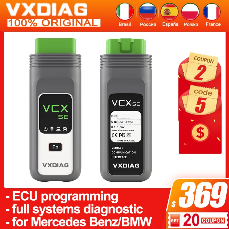 

VXDIAG VCX SE For Mercedes Benz OBD 2 Diagnostic tools For Vw ECU programming 2 IN 1 obd2 Code reader Scanner Free Shipping