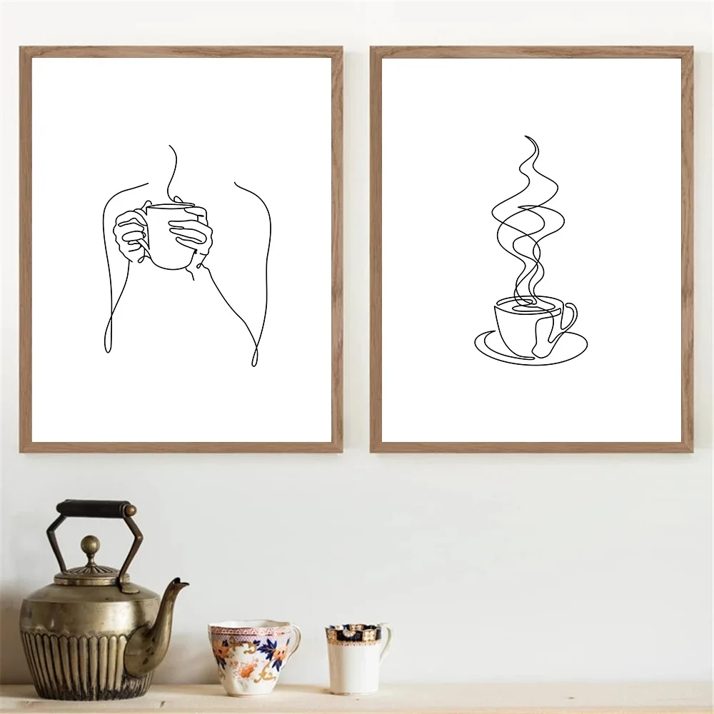 Кофе Искусство Холст плакат рисунок линии абстрактная живопись чашки руки