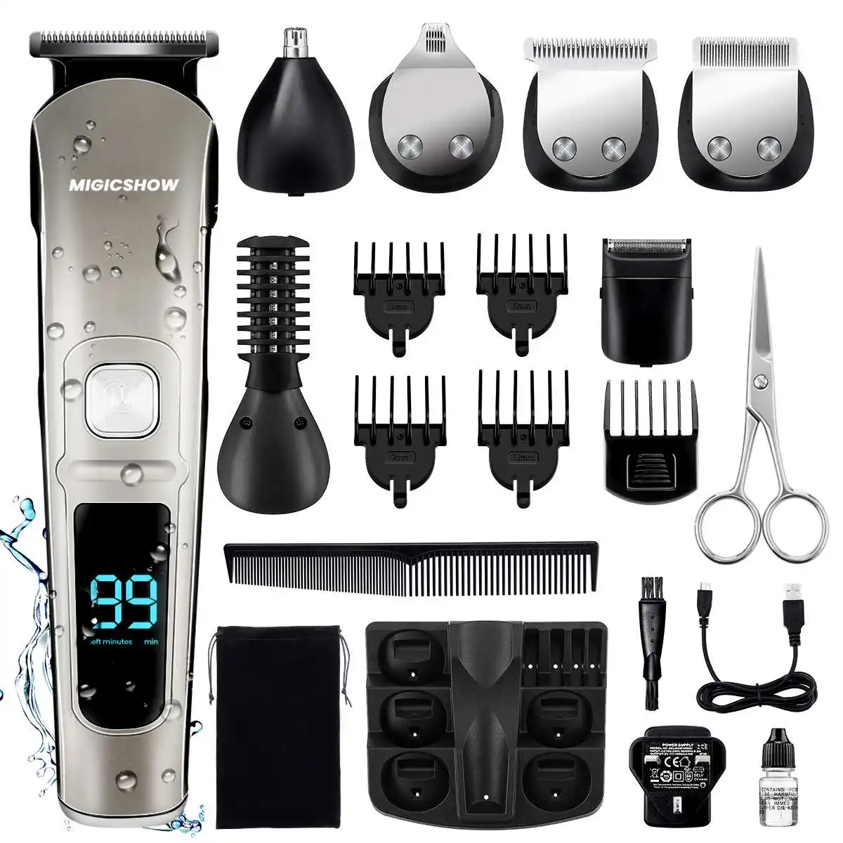 

15 in 1 Electric Hair Clipper Beard Shaving Machine 7,000 RPM/8,000 RPM Hair Trimmer Haircut Men Grooming Gift Kit with 5 Combs