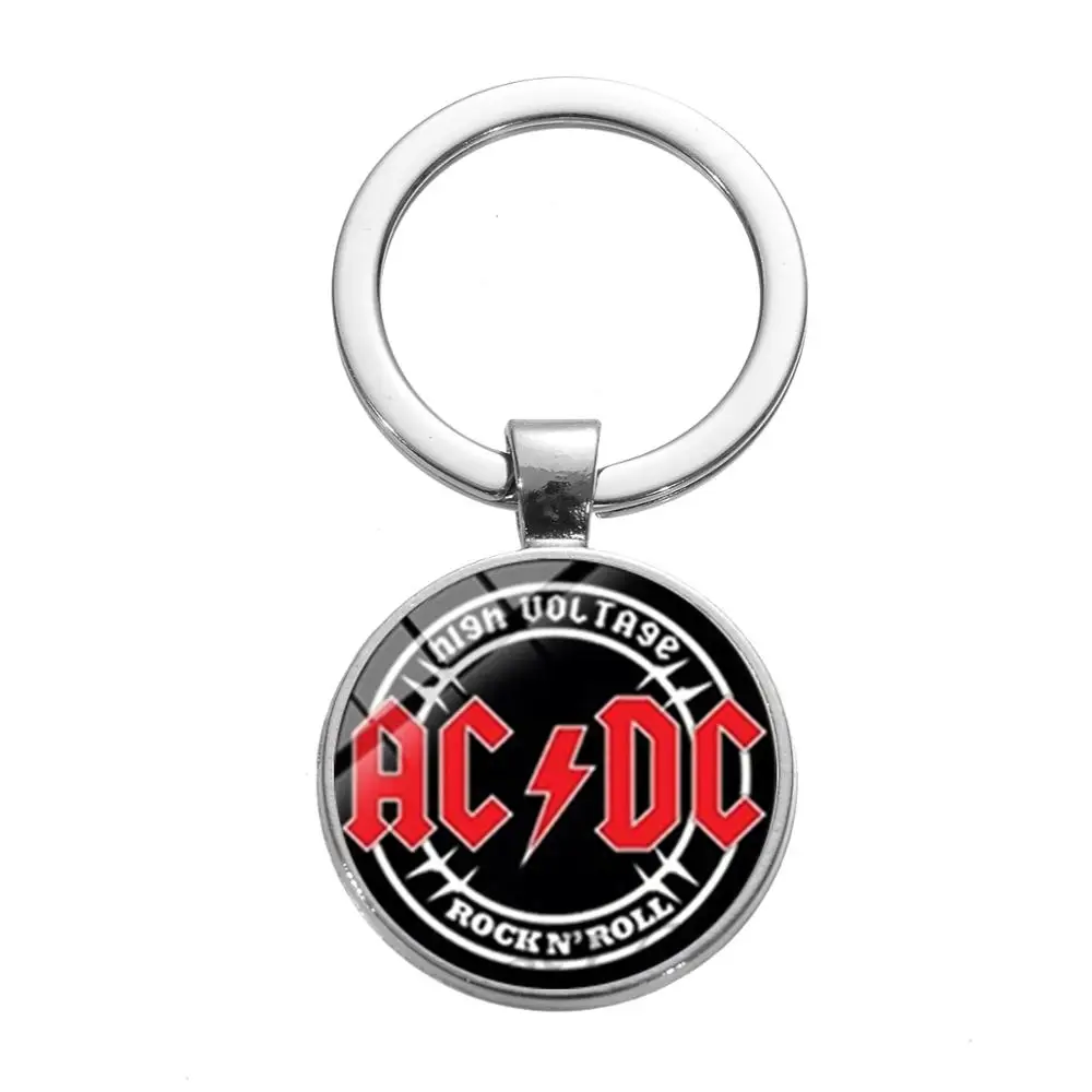 SONGDA ACDC поп музыкальная Рок-Группа Вентиляторы брелок европейский и американский AC/DC Красный логотип стекло время драгоценный камень брелок с буквой цепи Мода