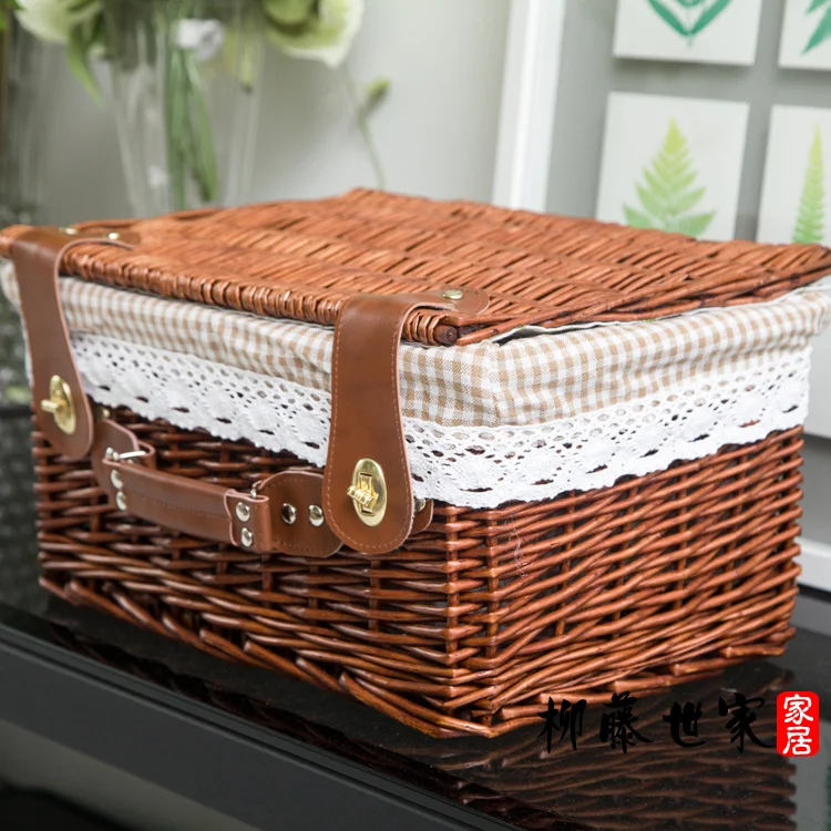 Ивовая семейная корзина для хранения покрытая ротангом большая игрушечная