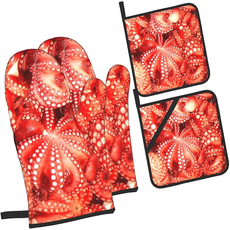 

Oven glove and pot holder set heat-resistant 4-piece set, kitchen utensils non-slip insulating gloves for baking and cooking