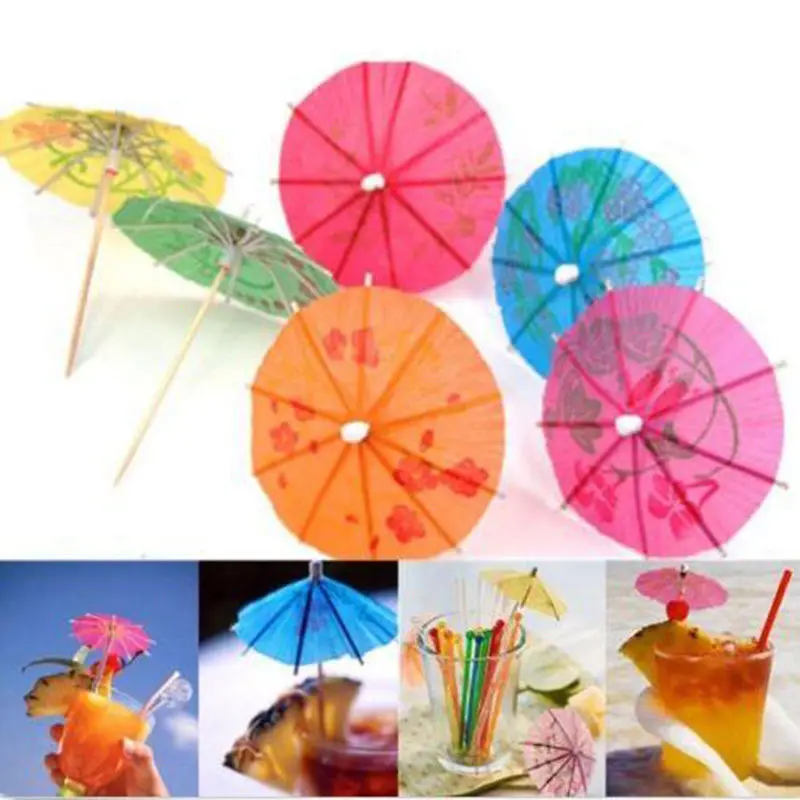 

100pcs Multi-Color Paper Paper Cocktail Parasols Umbrellas Party Wedding Decoration Supply Drink Stick Holidays Sticks Ornaments