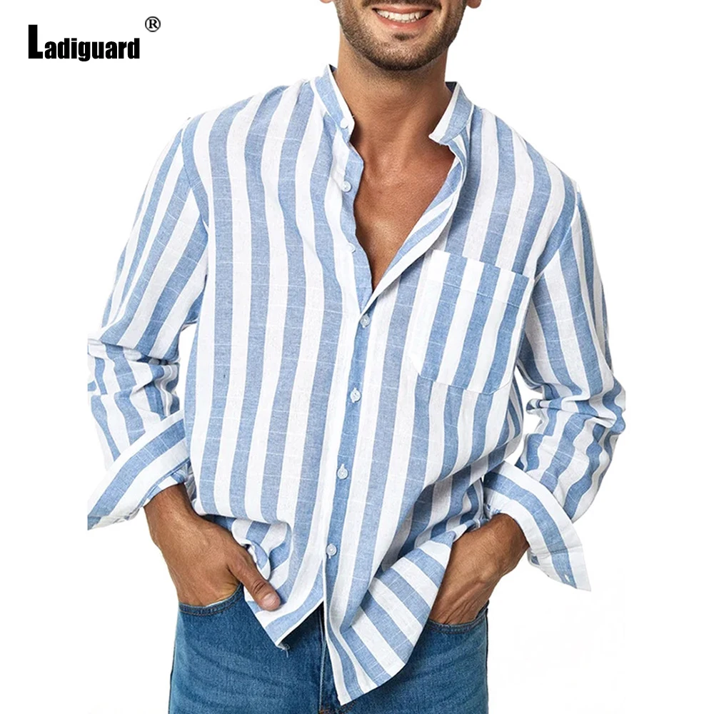 

Plus Size Men Elegant Fashion Shirt Blouses Sexy Mens Clothing 2021 Autumn Model Stripe Top Long Sleeve Casual Male Shirt blusas